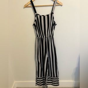 Caution to the Wind Striped Jumpsuit Black and White